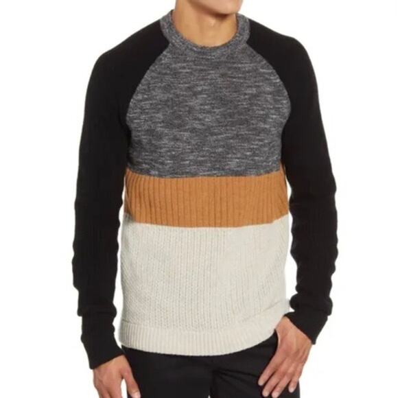Bldwn Rene Slim Fit Colorblock Neutral Wool and Cashmere Sweater Size Large - Picture 1 of 11